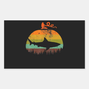 Retro Vintage Shark Pumpkin Halloween Gifts Rectangular Sticker