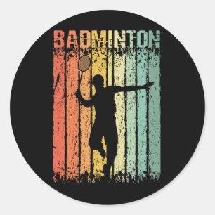 Retro Vintage Shuttle Player Badminton Classic Round Sticker