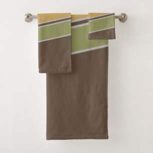 Retro Vintage Simple Three Stripes Brown Bath Towel Set