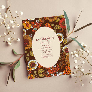Retro Vintage Sixties Terracotta Engagement Invitation