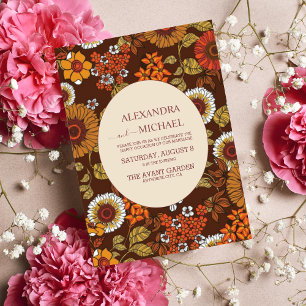 Retro Vintage Sixties Terracotta Wedding Invitation