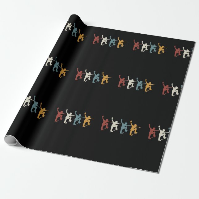 Retro vintage Skateboard Wrapping Paper (Unrolled)