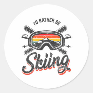 Retro Vintage Ski I'd Rather Be Skiing Classic Round Sticker