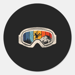 Retro vintage skiing expert snow ski sports lover  classic round sticker
