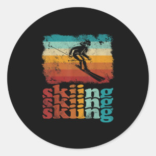 Retro Vintage Skiing Ski Lover Skiing Classic Round Sticker