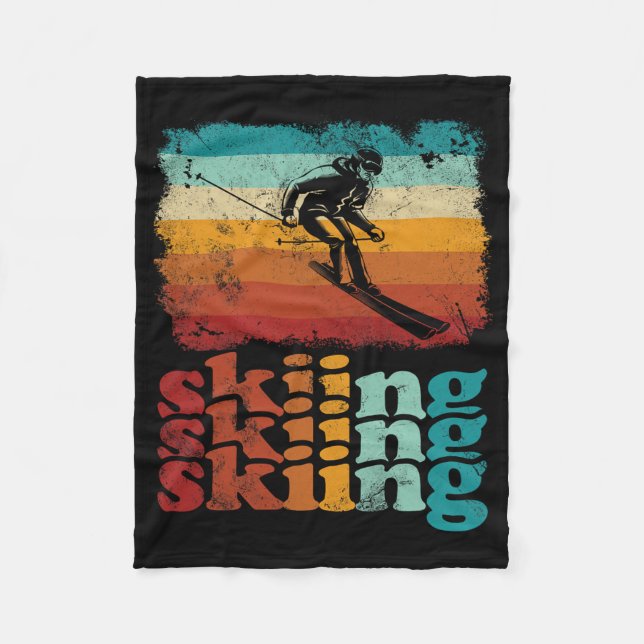 Retro Vintage Skiing Ski Lover Skiing  Fleece Blanket (Front)