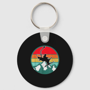 Retro vintage skiing snow key ring