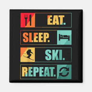 Retro vintage skiing snow magnet