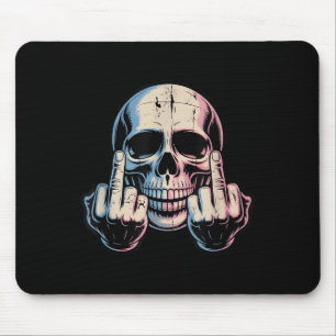 Retro Vintage Skull Face Funny Middle Finger Graph Mouse Pad