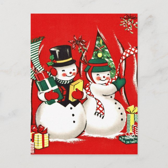 retro vintage snow couple Christmas Holiday Postcard (Front)
