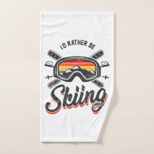 Retro Vintage Snow Ski I'd Rather Be Skiing Hand Towel