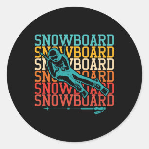 Retro Vintage Snowboarding Snowboarder Winter Spor Classic Round Sticker