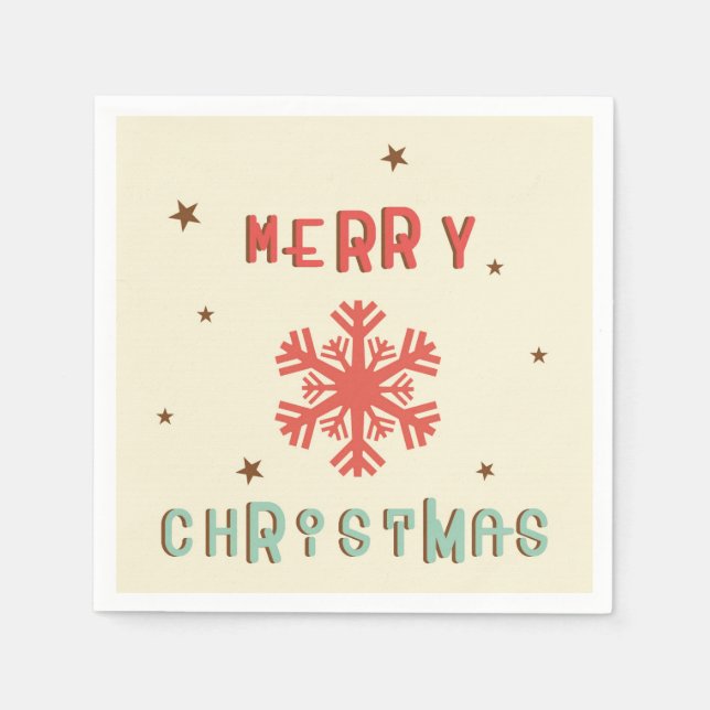 Retro Vintage Snowflake Merry Christmas Napkin (Front)