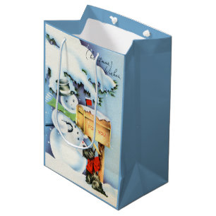 retro vintage snowman Christmas Holiday Medium Gift Bag