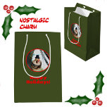 Retro Vintage Snowman Christmas Ornament Green Medium Gift Bag<br><div class="desc">A photographic retro vintage Snowman Christmas ornament adorns this green Holiday Christmas gift bag to bring cheer and smiles and your personalised Happy Holidays wishes. This ornament is circa the 1950's and is cute and nostalgic.</div>