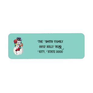 Retro vintage snowman christmas return address label