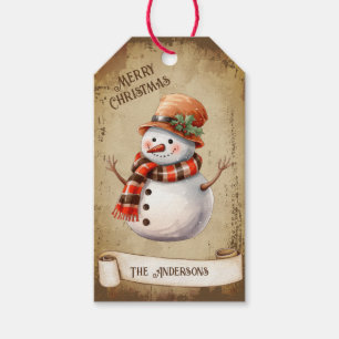 Retro Vintage Snowman Custom Merry Christmas Gift Tags