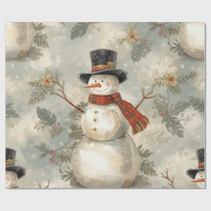 Retro Vintage Snowman Cute Christmas Wrapping Paper