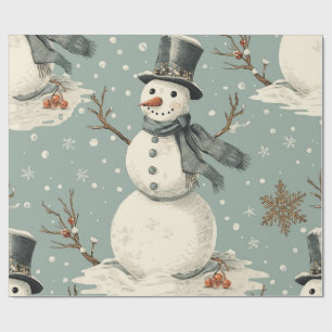 Retro Vintage Snowman Cute Christmas Wrapping Paper
