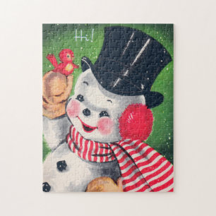 Retro Vintage snowman Holiday card puzzle