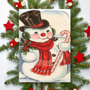 Retro Vintage Snowman in Top Hat Custom Christmas Holiday Card