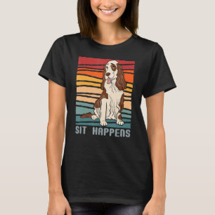 Retro Vintage Springer Spaniel Sit Happens Dog Paw T-Shirt