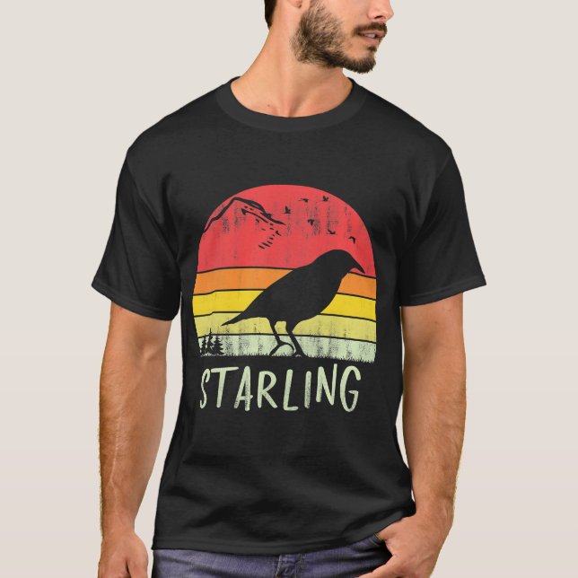 Retro Vintage Starling T-Shirt Silhouette Bird 70s (Front)