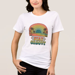 Retro Vintage Stay Groovy Aesthetic Sunset T-Shirt Tri-Blend Shirt