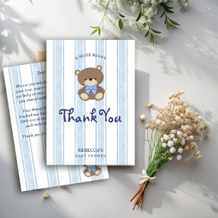 Retro vintage stripes teddy bear baby shower thank you card