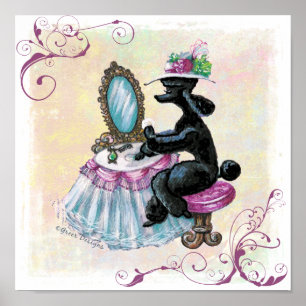 Retro vintage style black poodle boudoir print