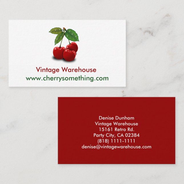 Retro Vintage Style Cherry Print Business Card (Front/Back)