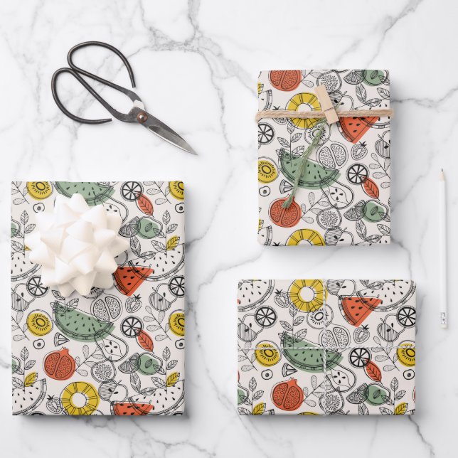 Retro Vintage Style Fruit Pattern Wrapping Paper Sheet (Front)