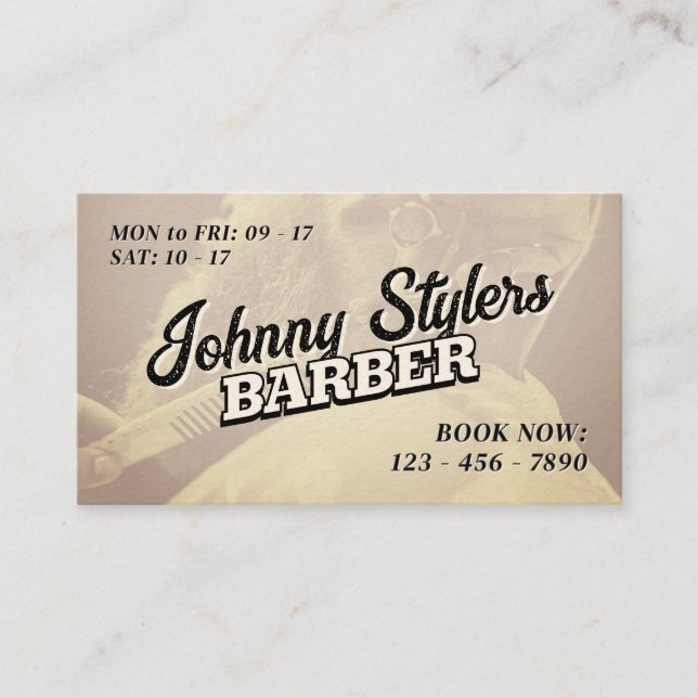 Retro vintage style illustration barber business card (Front)