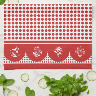 Retro Vintage style Red polka dot scallop Tea Towel