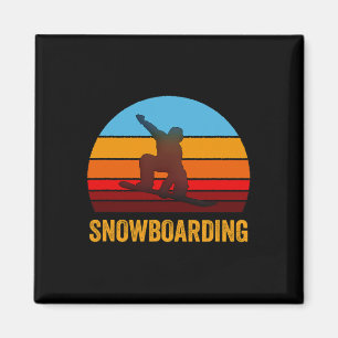 Retro Vintage Style Sunset Snowboarding Magnet