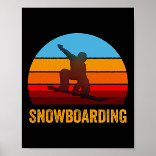 Retro Vintage Style Sunset Snowboarding Poster