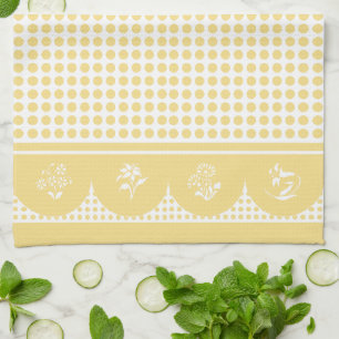 Retro Vintage style yellow polka dot scallop Tea Towel