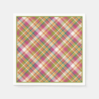 Retro Vintage Summer Plaid Tartan Squares Pattern Napkin