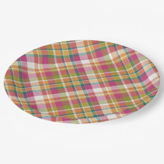 Retro Vintage Summer Plaid Tartan Squares Pattern Paper Plate