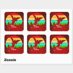 Retro Vintage Sunset Angel Merry Christmas Square Sticker