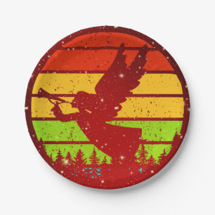 Retro Vintage Sunset Angel with Horn 7" Paper Plate