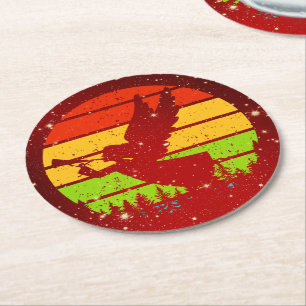 Retro Vintage Sunset Angel with Horn Square Paper Round Paper Coaster