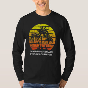 Retro Vintage sunset coco palm tree Canet-en-Rouss T-Shirt