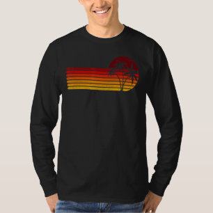 Retro Vintage Sunset Coco Palm Tree Tropical Beach T-Shirt
