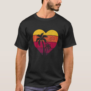 Retro Vintage Sunset Coco Palm Tree Tropical Pres T-Shirt