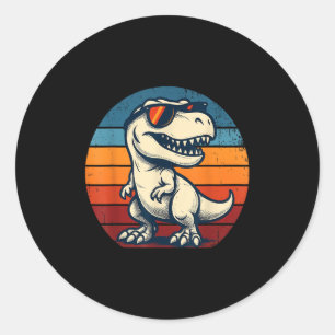 Retro Vintage Sunset Dinosaur T-rex Lovers Funny S Classic Round Sticker