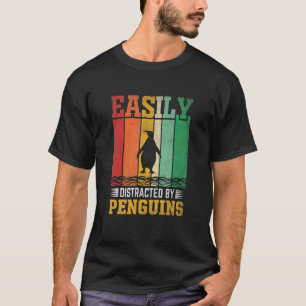 Retro Vintage Sunset Easily Distracted By Penguins T-Shirt