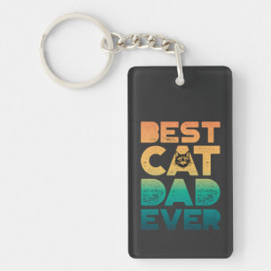 Retro Vintage Sunset Fathers Day Best Cat Dad Ever Key Ring