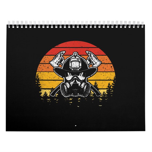 Retro Vintage Sunset Firefighter Gifts | Firefight Calendar (Cover)