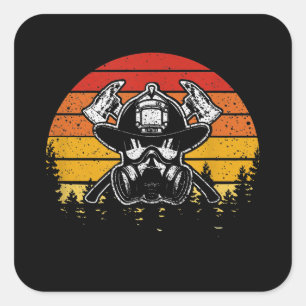 Retro Vintage Sunset Firefighter Gifts Firefight Square Sticker
